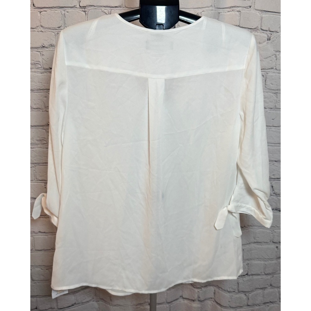 Ivanka Trump Lake Como Studded V-Neck Blouse White Tie Sleeve Womens L‎ - Picture 2 of 4